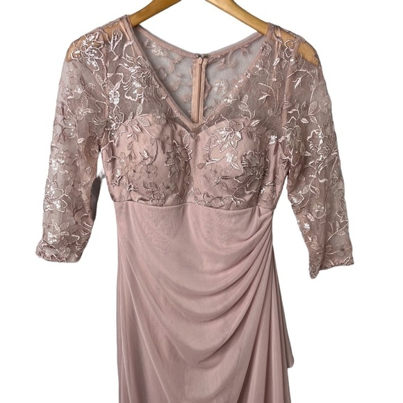 Alex Evenings Long V Neck Empire Waist Cascade Ruffle Faded Rose Size 4 - Picture 4 of 11